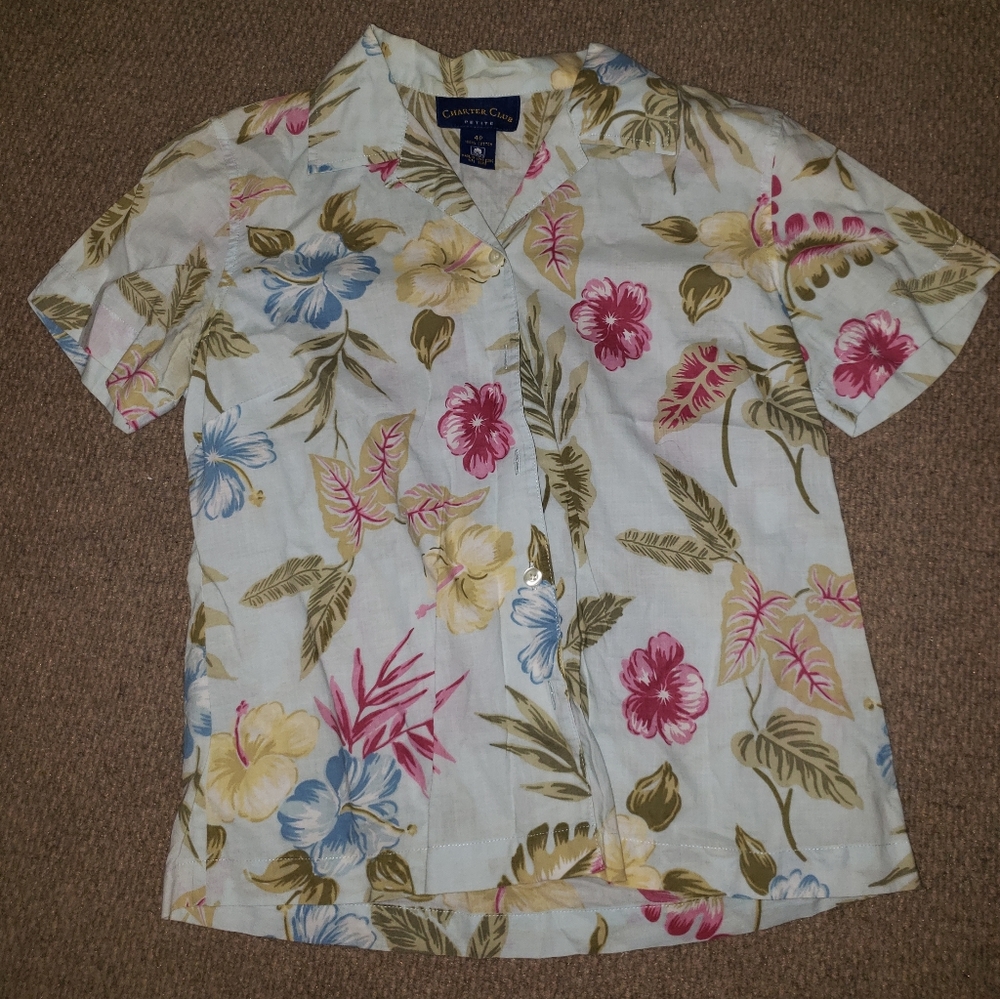 Womens Charter Club Petite 4P White Floral Shirt